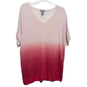 CHICOS LINEN Blend KNIT TOP Ombré Pink/Rust Size 3/16/XL, linen blend